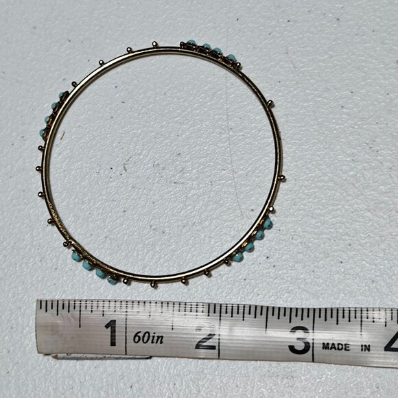 Elegant Gold Plated Bangle Bracelet Turquoise Colored Beads Fashion Jewelry - Picture 3 of 3